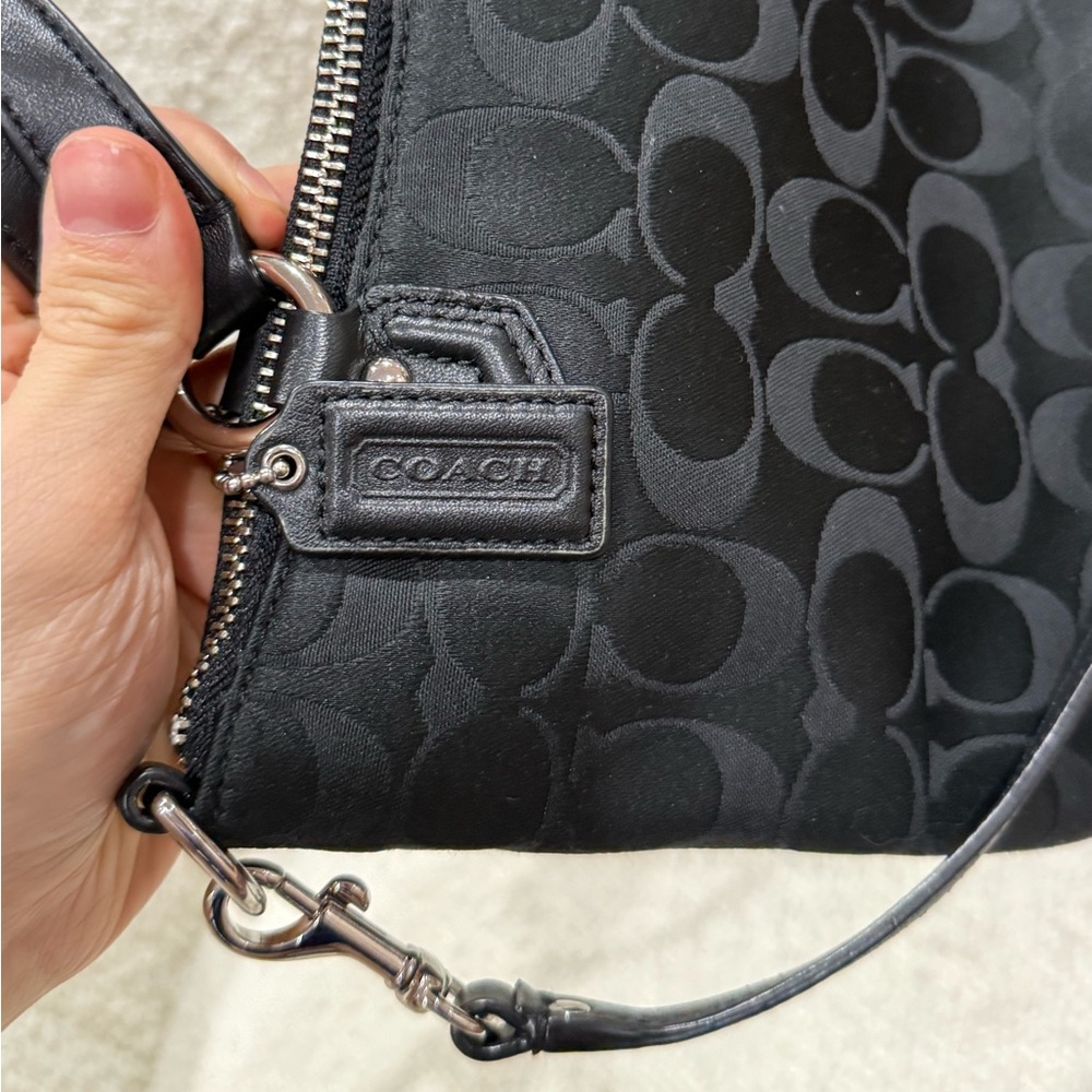 Coach Signature Mini Tote Crossbody Purse silver and black - Picture 6 of 12